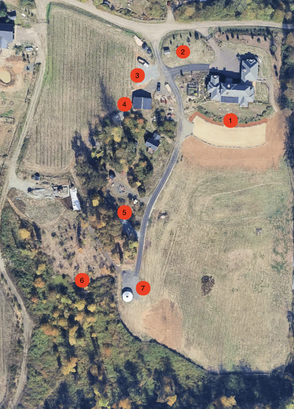 Trail map of Chaos Vineyard showing the location of each sculpture