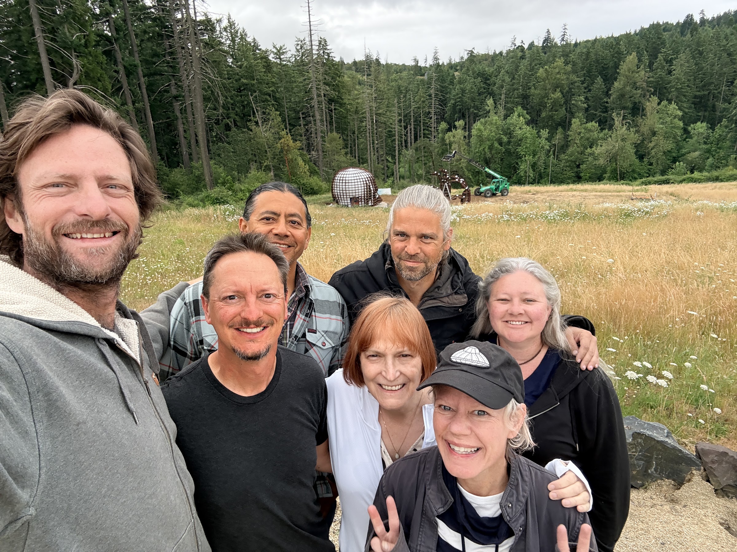 The installation crew at Chaos Vineyard with Awakening in the background, including Nick Geurts on the far left