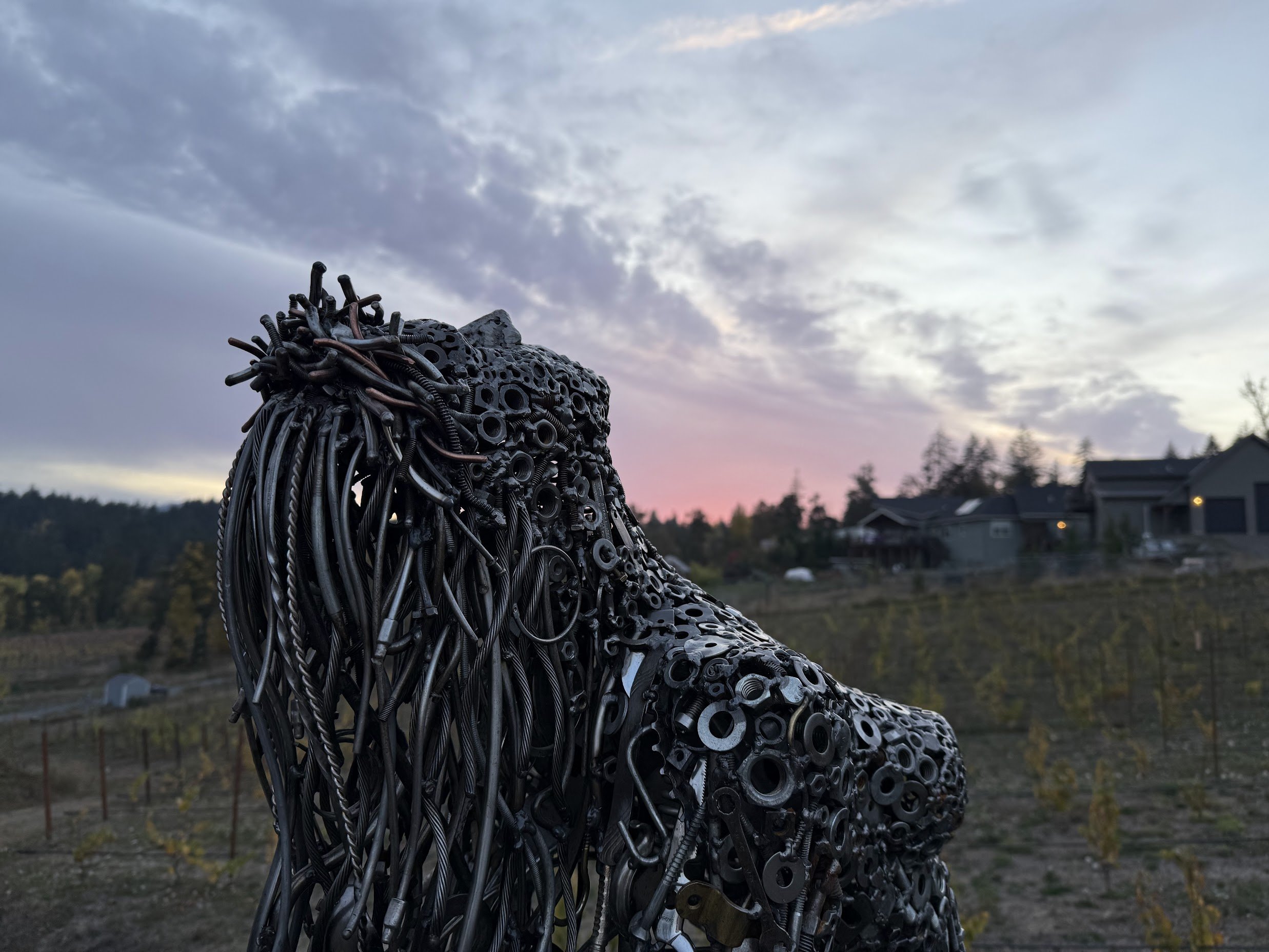 Gaia Rising by Brian Mock, sited overlooking the vineyard