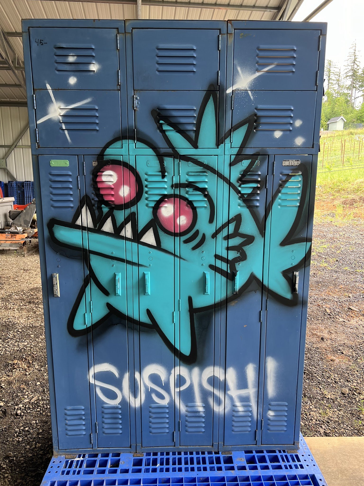 Untitled locker sculpture by Suspish, front view